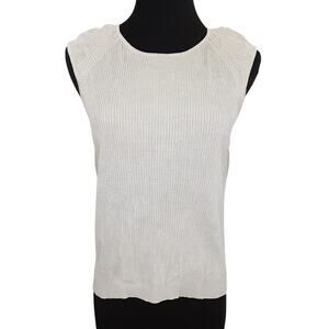 Vintage 90s Ribbed Knit Top 100% Silk Cap Sleeve Y2K Tank Top Stone Gray Women L